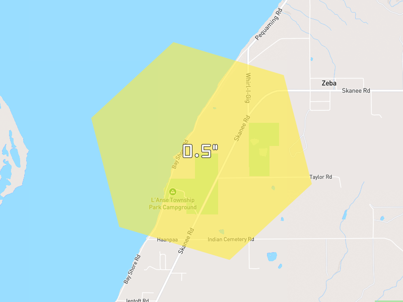 Hail map of Lanse, MI on Jun 30, 2026, hail up to 0.5"
