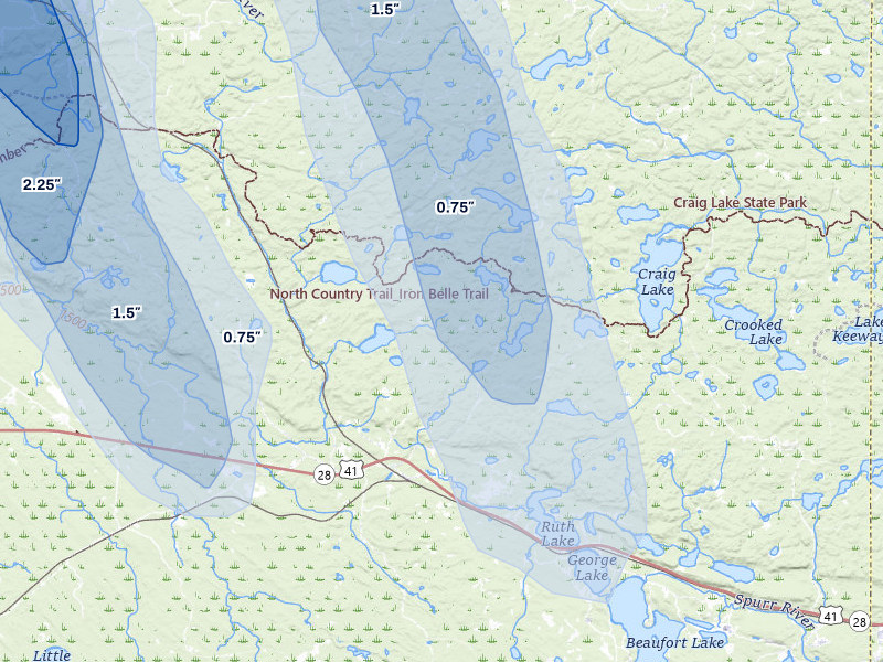 NEXRAD radar-signature map of the hail storm over Lanse, MI on Jul 12, 2026