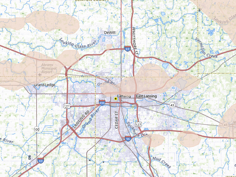 Radar-estimated hail-size map of the storm over Lansing, MI