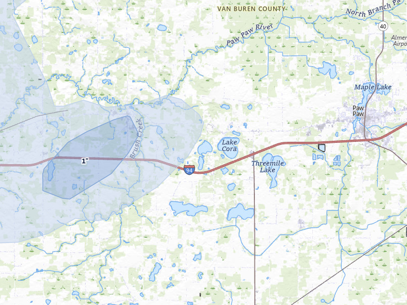 NEXRAD radar-signature map of the hail storm over Lawrence, MI on May 18, 2026