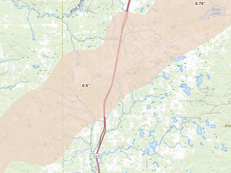 Radar-estimated hail-size map of the storm over Leroy, MI