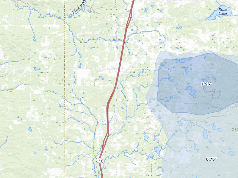 NEXRAD radar-signature map of the hail storm over Leroy, MI on Jul 1, 2026
