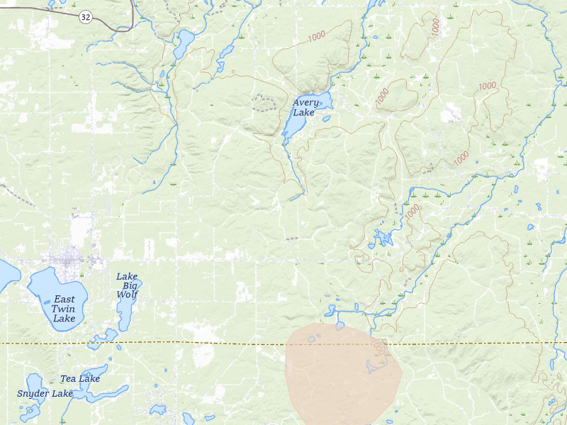 Radar-estimated hail-size map of the storm over Lewiston, MI on Jul 27, 2026