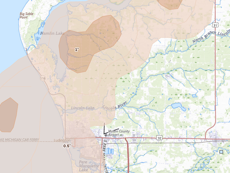 Radar-estimated hail-size map of the storm over Ludington, MI