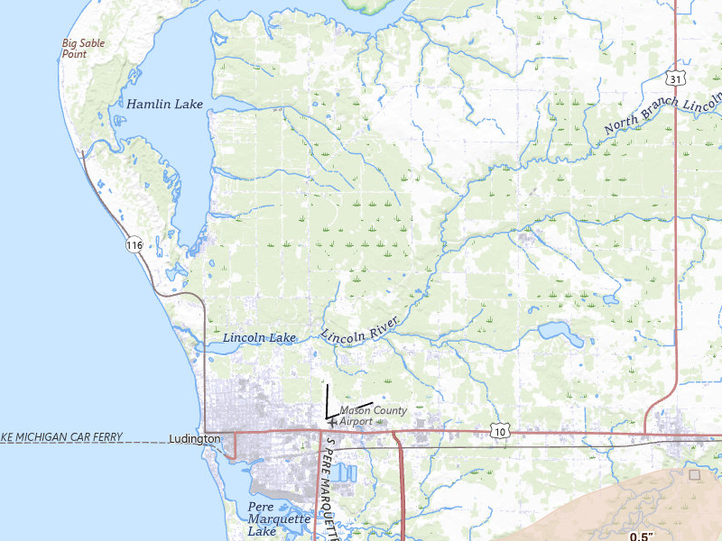 Radar-estimated hail-size map of the storm over Ludington, MI on Jun 30, 2026