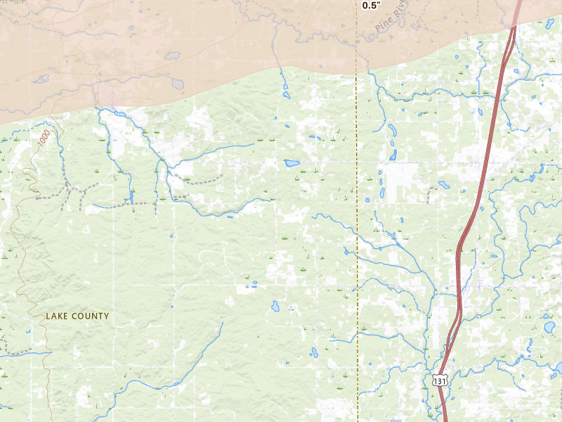 Radar-estimated hail-size map of the storm over Luther, MI on Mar 30, 2026