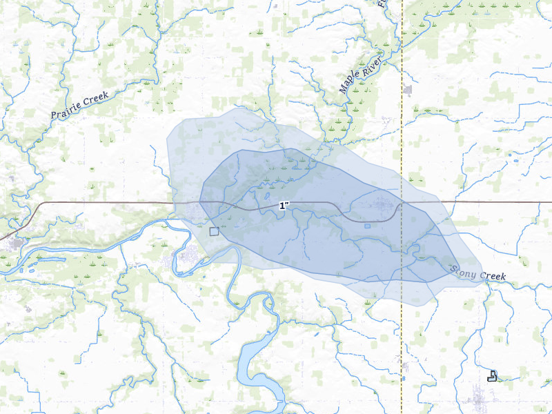 NEXRAD radar-signature map of the hail storm over Lyons, MI on Jul 9, 2026