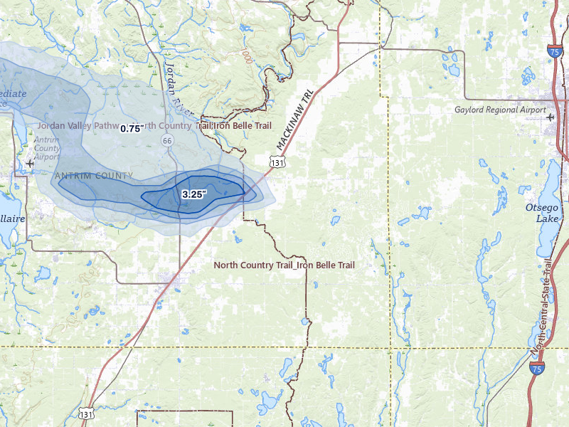 NEXRAD radar-signature map of the hail storm over Mancelona, MI on Jun 29, 2026