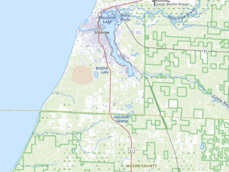 Radar-estimated hail-size map of the storm over Manistee, MI on Jun 30, 2026