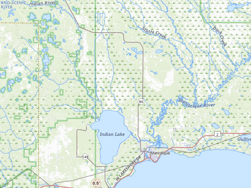 Radar-estimated hail-size map of the storm over Manistique, MI on Jul 12, 2026