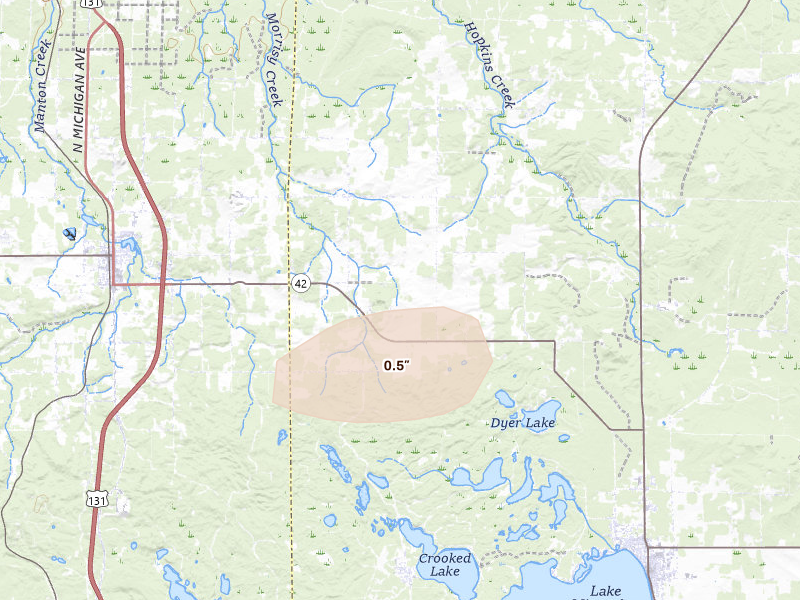 Radar-estimated hail-size map of the storm over Manton, MI