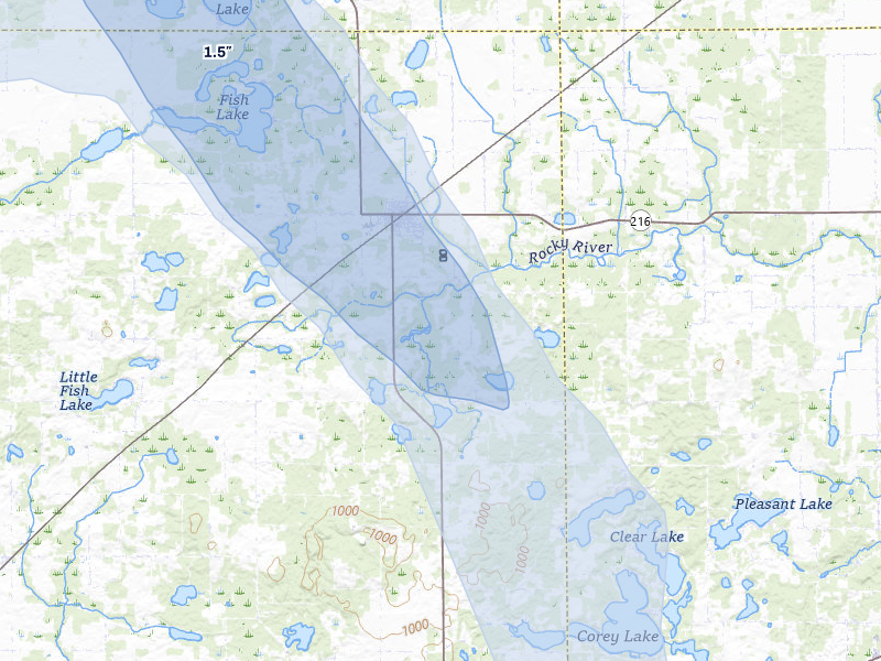NEXRAD radar-signature map of the hail storm over Marcellus, MI on Jul 27, 2026