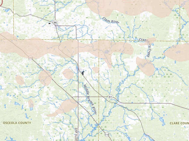 Radar-estimated hail-size map of the storm over Marion, MI on Mar 30, 2026