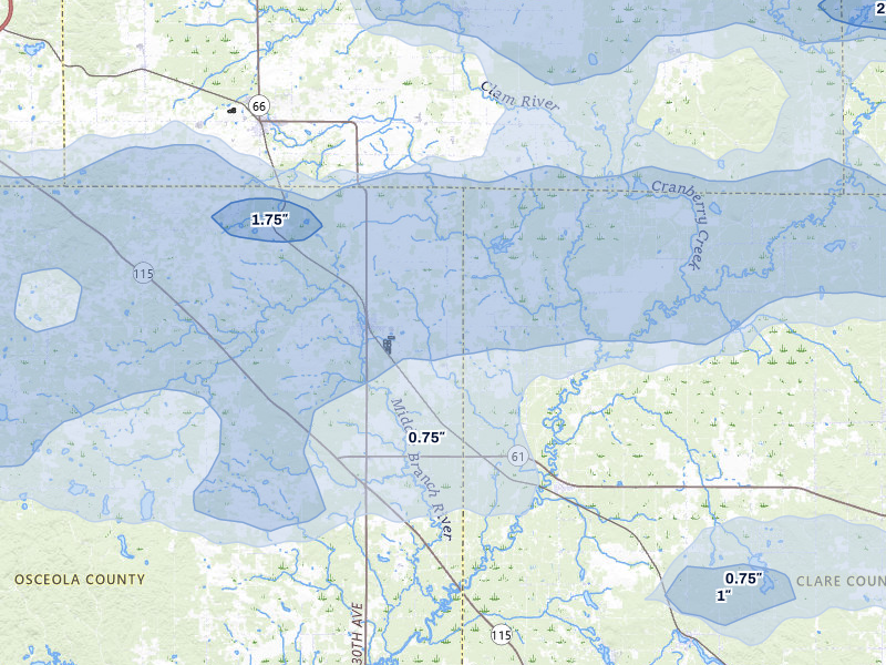 NEXRAD radar-signature map of the hail storm over Marion, MI on Mar 30, 2026