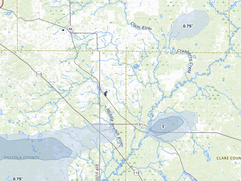 NEXRAD radar-signature map of the hail storm over Marion, MI on Jul 1, 2026