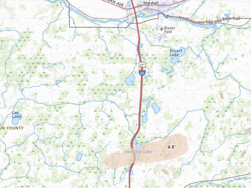 Radar-estimated hail-size map of the storm over Marshall, MI