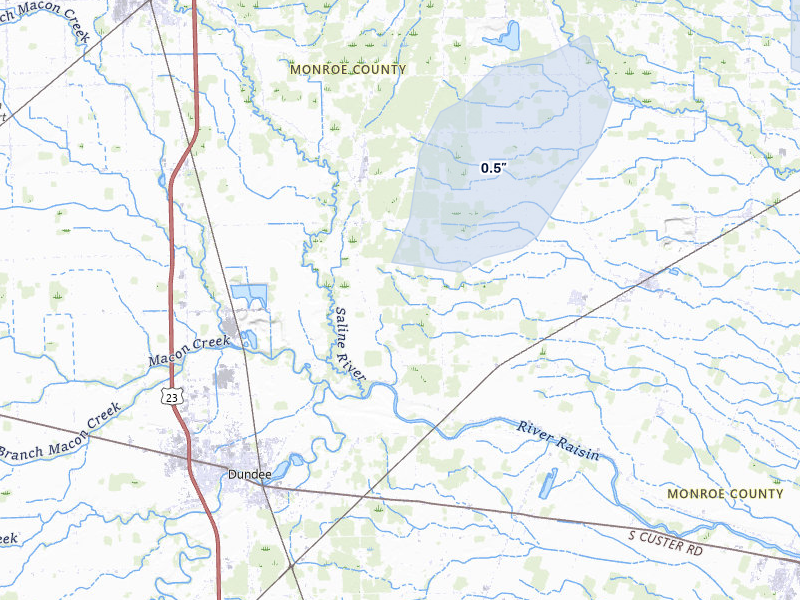NEXRAD radar-signature map of the hail storm over Maybee, MI on May 4, 2026