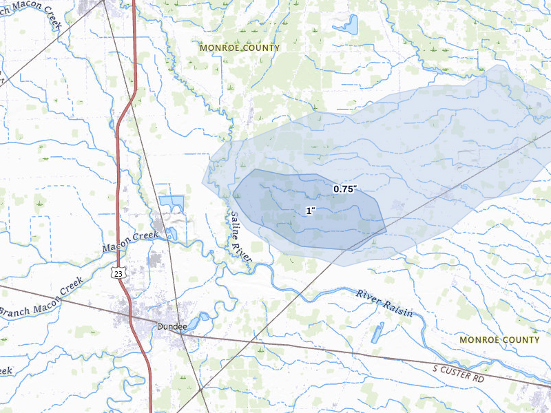 NEXRAD radar-signature map of the hail over Maybee, MI