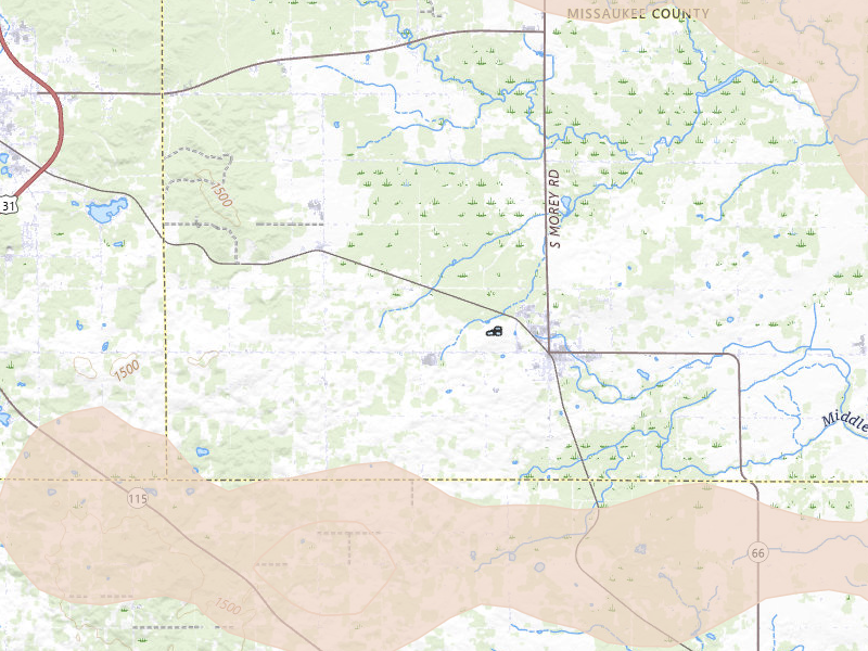 Radar-estimated hail-size map of the storm over Mc Bain, MI on Mar 30, 2026
