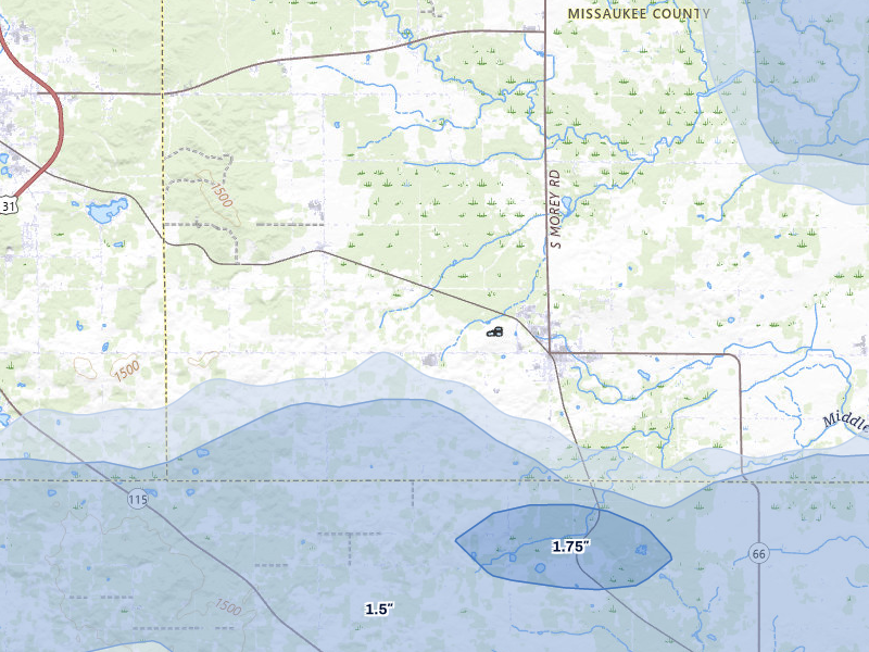 NEXRAD radar-signature map of the hail storm over Mc Bain, MI on Mar 30, 2026