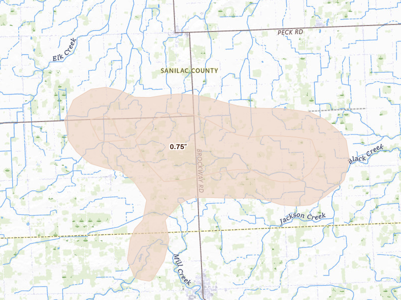 Radar-estimated hail-size map of the storm over Melvin, MI on Sep 2, 2026