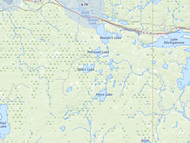 NEXRAD radar-signature map of the hail storm over Michigamme, MI on Jul 12, 2026