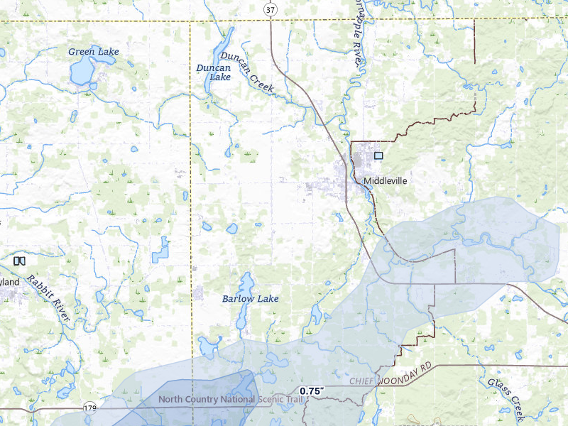 NEXRAD radar-signature map of the hail storm over Middleville, MI on Jul 2, 2026