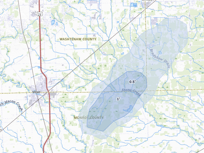 NEXRAD radar-signature map of the hail storm over Milan, MI on May 18, 2026