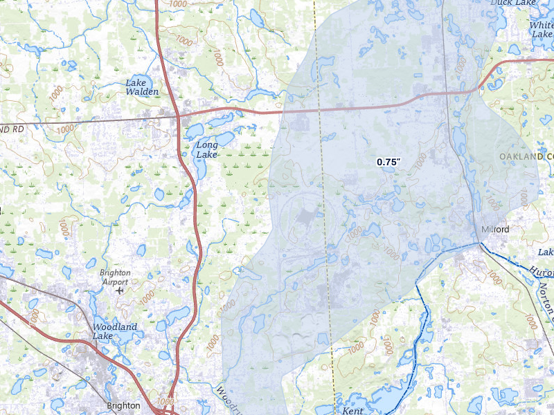 NEXRAD radar-signature map of the hail storm over Milford, MI on May 18, 2026