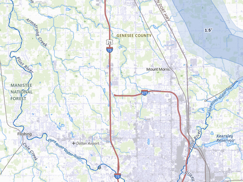 NEXRAD radar-signature map of the hail over Mount Morris, MI