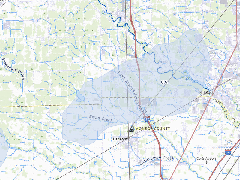 NEXRAD radar-signature map of the hail storm over New Boston, MI on May 4, 2026