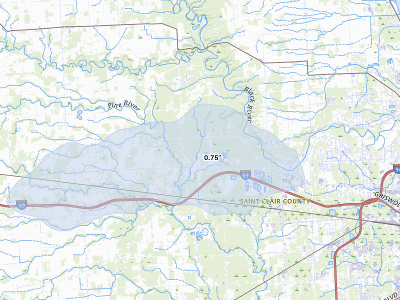 NEXRAD radar-signature map of the hail storm over North Street, MI on Mar 30, 2026