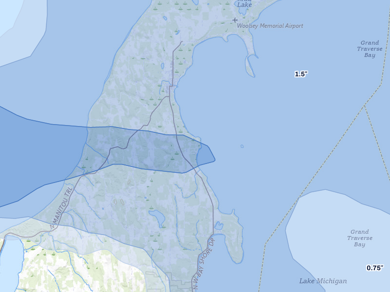 NEXRAD radar-signature map of the hail storm over Northport, MI on Jun 29, 2026