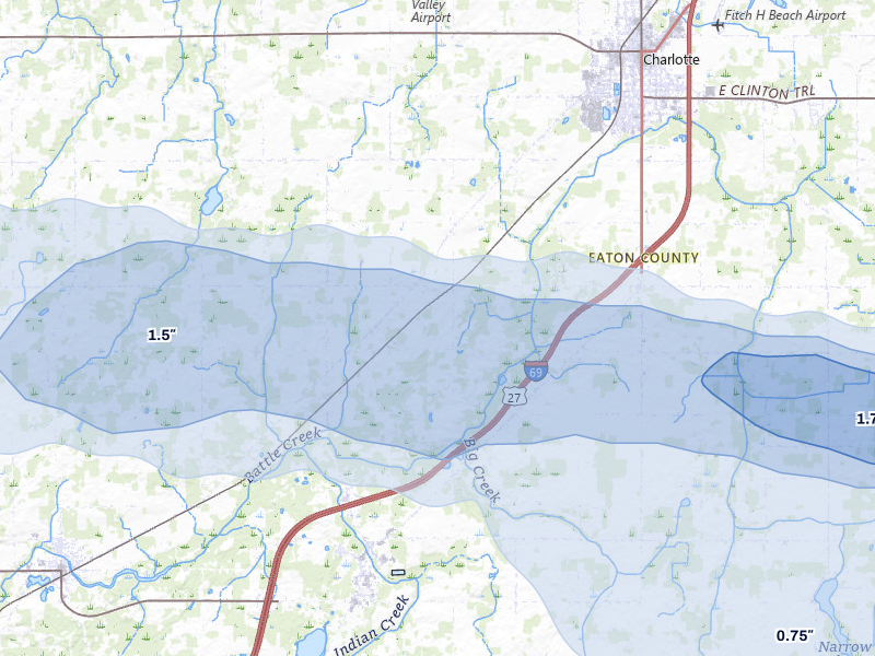 NEXRAD radar-signature map of the hail storm over Olivet, MI on Mar 30, 2026