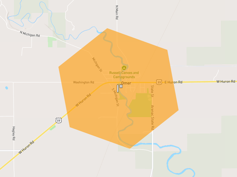 Hail map of Omer, MI on Jul 21, 2026, hail up to 1"