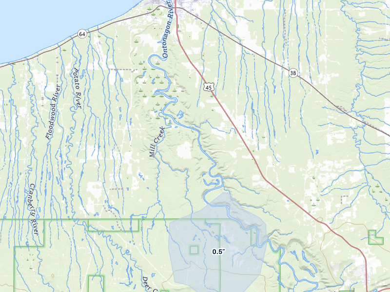 NEXRAD radar-signature map of the hail storm over Ontonagon, MI on May 17, 2026