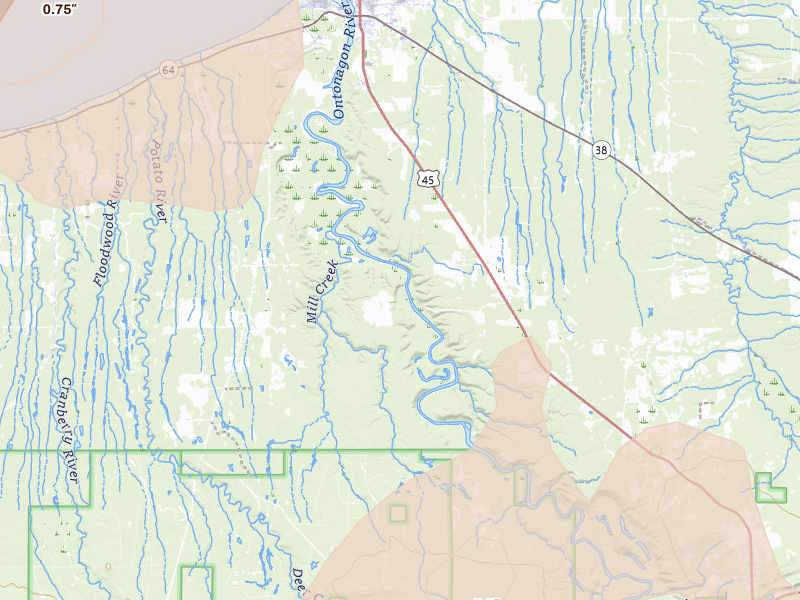 Radar-estimated hail-size map of the storm over Ontonagon, MI on Jul 20, 2026