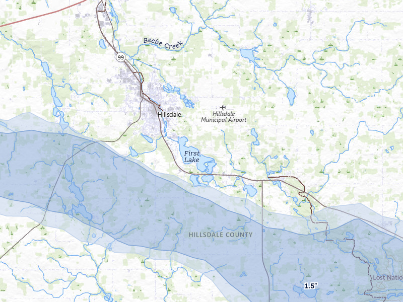 NEXRAD radar-signature map of the hail storm over Osseo, MI on Apr 22, 2026