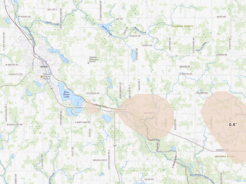 Radar-estimated hail-size map of the storm over Osseo, MI