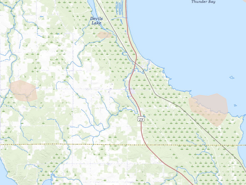 Radar-estimated hail-size map of the storm over Ossineke, MI on Jul 1, 2026