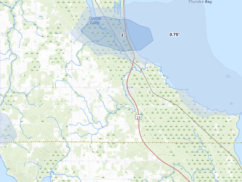NEXRAD radar-signature map of the hail over Ossineke, MI