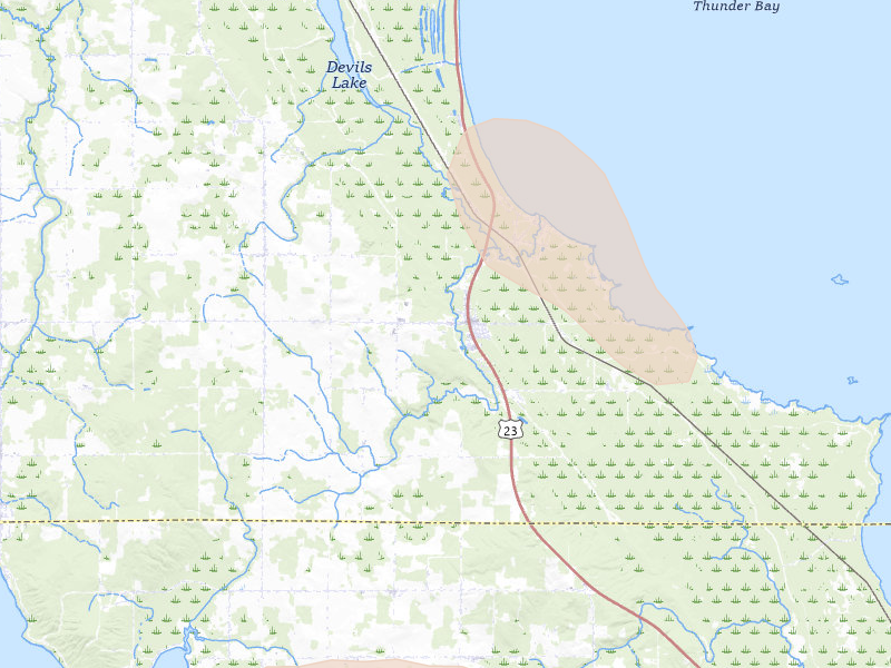 Radar-estimated hail-size map of the storm over Ossineke, MI
