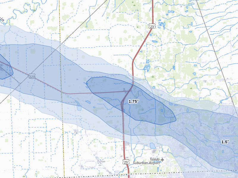 NEXRAD radar-signature map of the hail over Ottawa Lake, MI