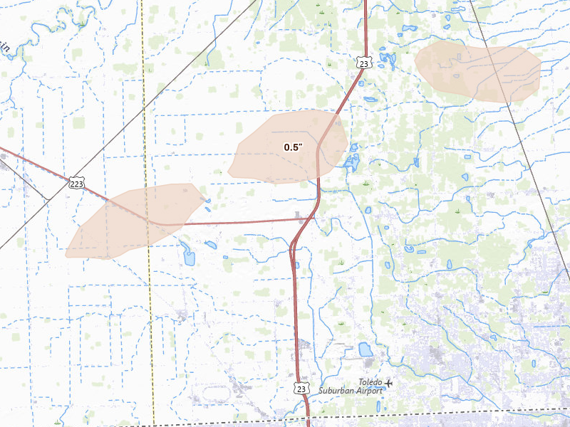 Radar-estimated hail-size map of the storm over Ottawa Lake, MI