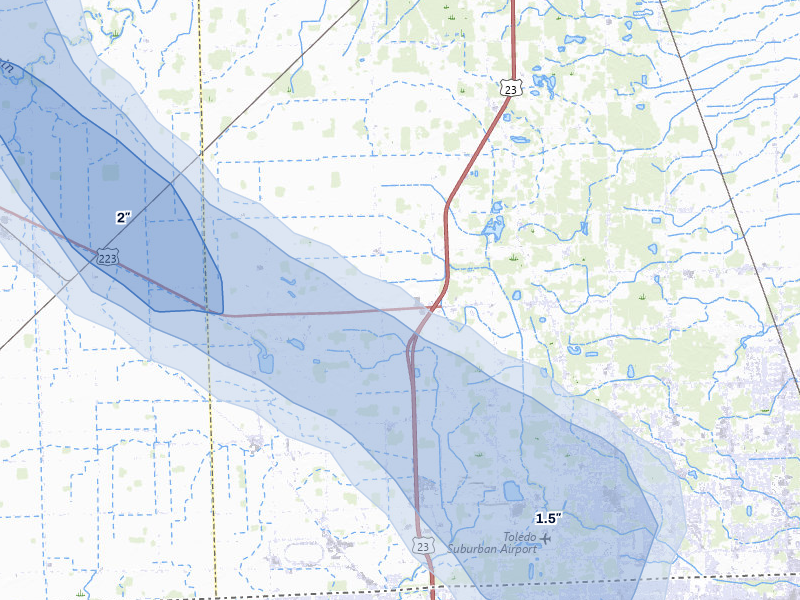 NEXRAD radar-signature map of the hail storm over Ottawa Lake, MI on Jul 27, 2026