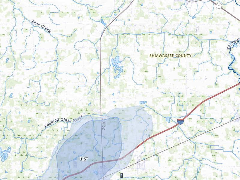 NEXRAD radar-signature map of the hail storm over Owosso, MI on Mar 6, 2026