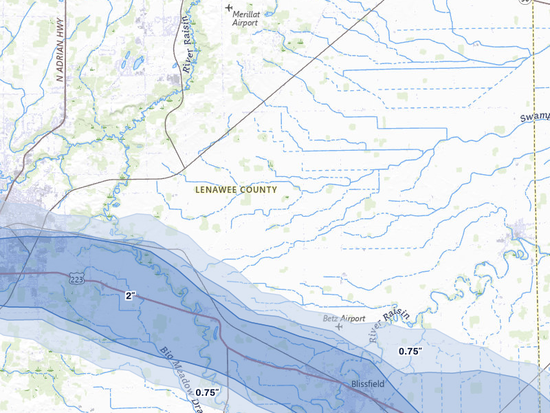 NEXRAD radar-signature map of the hail storm over Palmyra, MI on Mar 26, 2026
