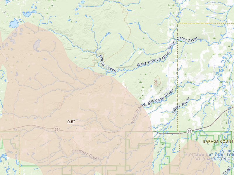 Radar-estimated hail-size map of the storm over Pelkie, MI