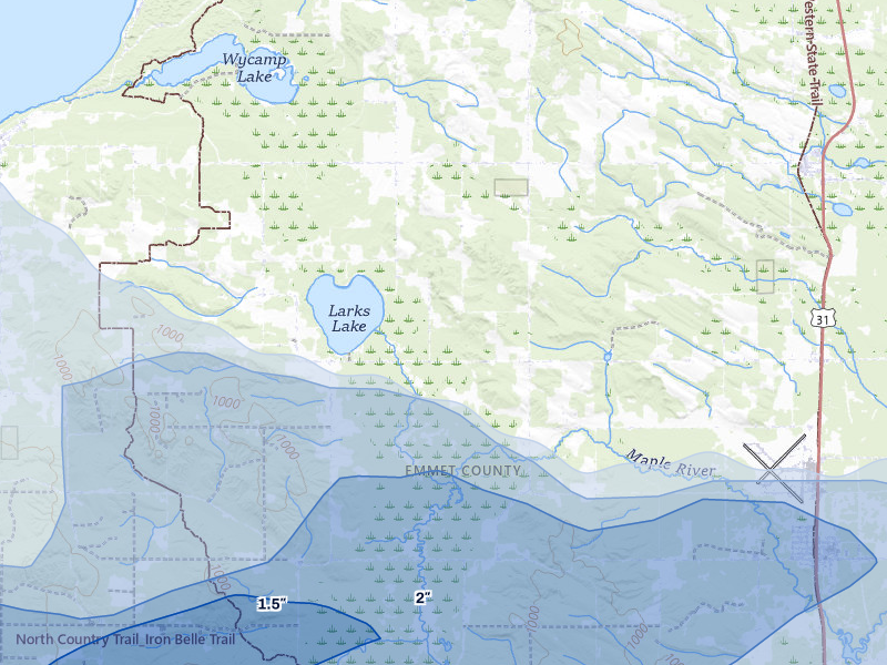 NEXRAD radar-signature map of the hail storm over Pellston, MI on Jun 29, 2026