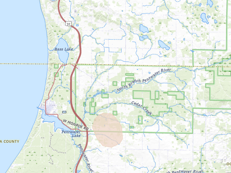 Radar-estimated hail-size map of the storm over Pentwater, MI on Mar 6, 2026